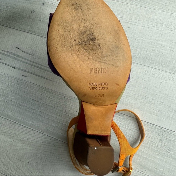 RARE Fendi Nappa Baguette Color Block Double Ankle Strap Heel Sandals Size 36/6 - Picture 10 of 11